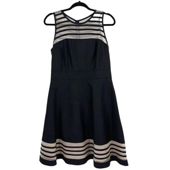 Taylor Silk & Shantung Dress Retro 60's Nautical Illusion Fit & Flare Sz 10 - Picture 2 of 10